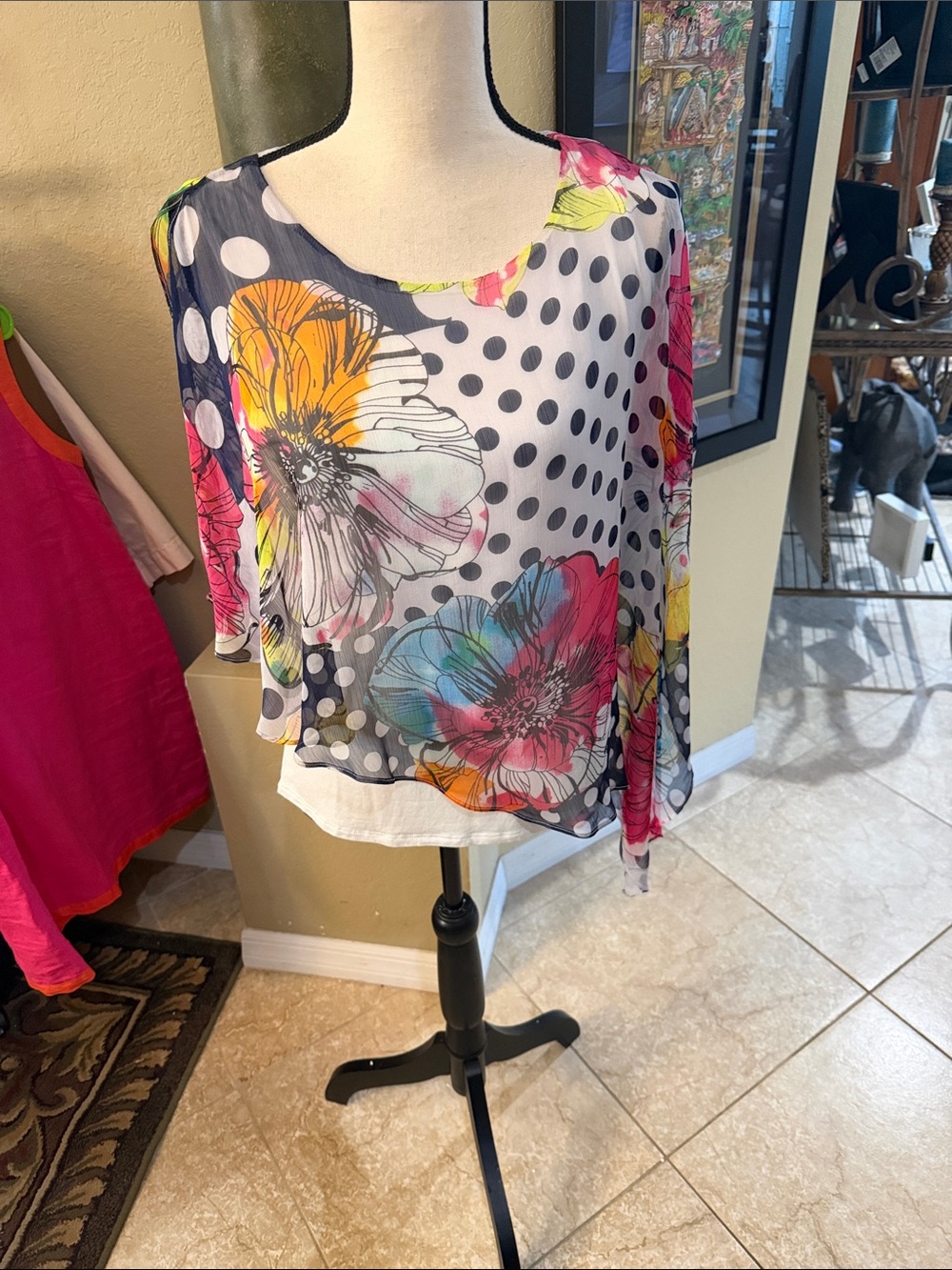 Floral Polka Dot Sheer Blouse - Multicolor